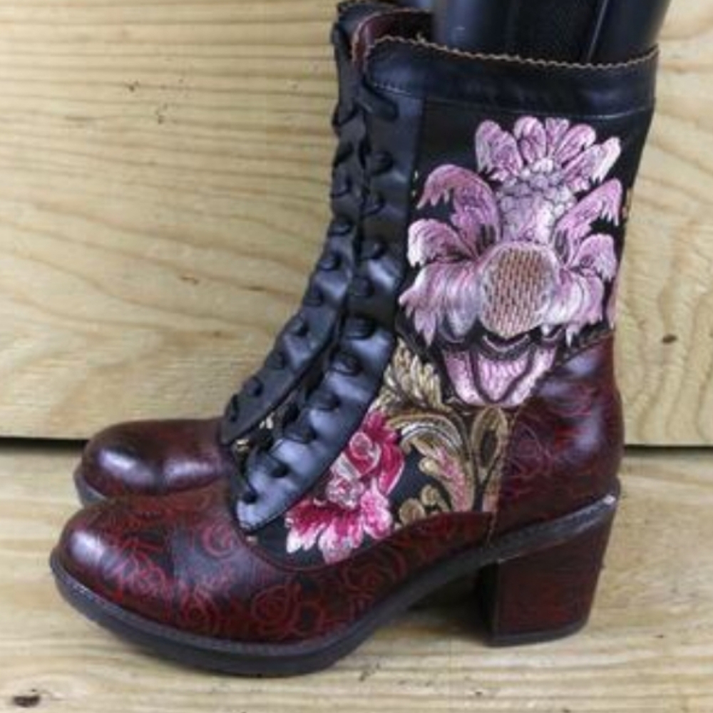 Elegant Floral Lace-Up Boots